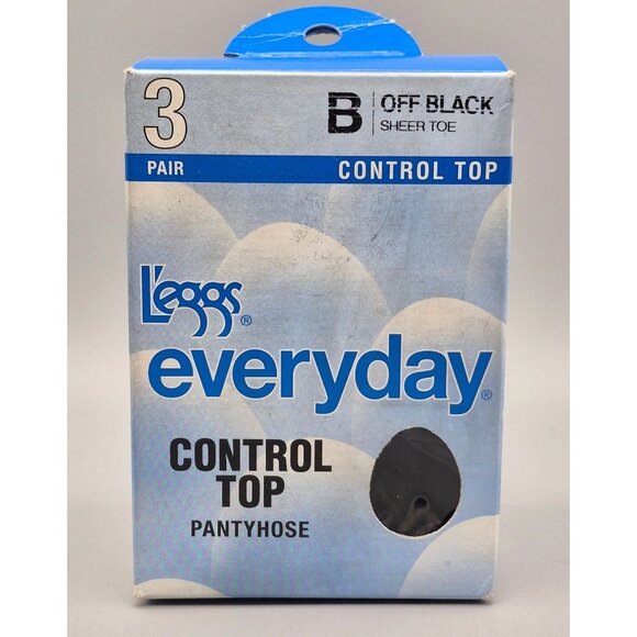 NOS NEW Leggs Everyday Pantyhose Size B Off Black 3 Pair Pack Control Top - Picture 1 of 5